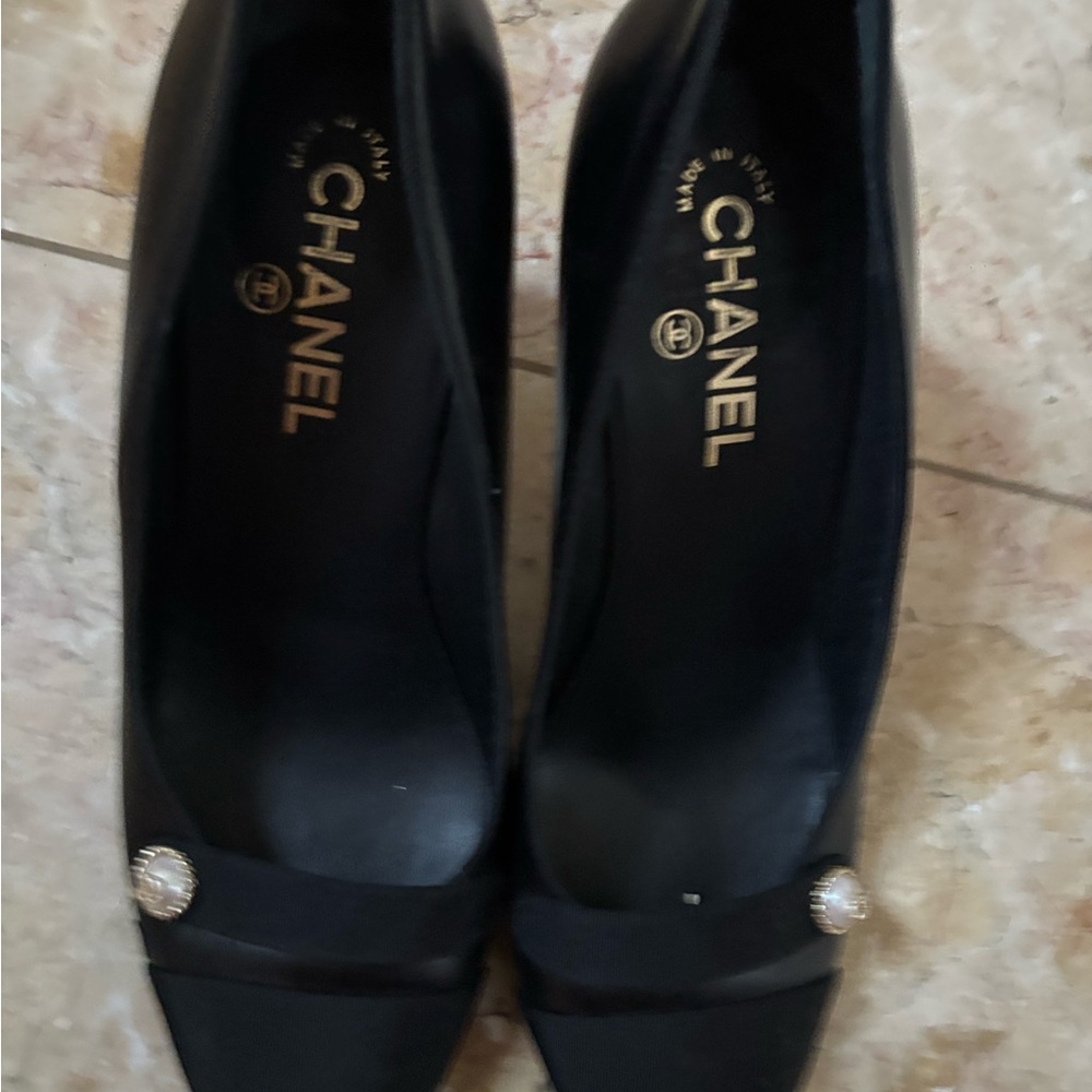 Chanel Black Heels with Silver Accents